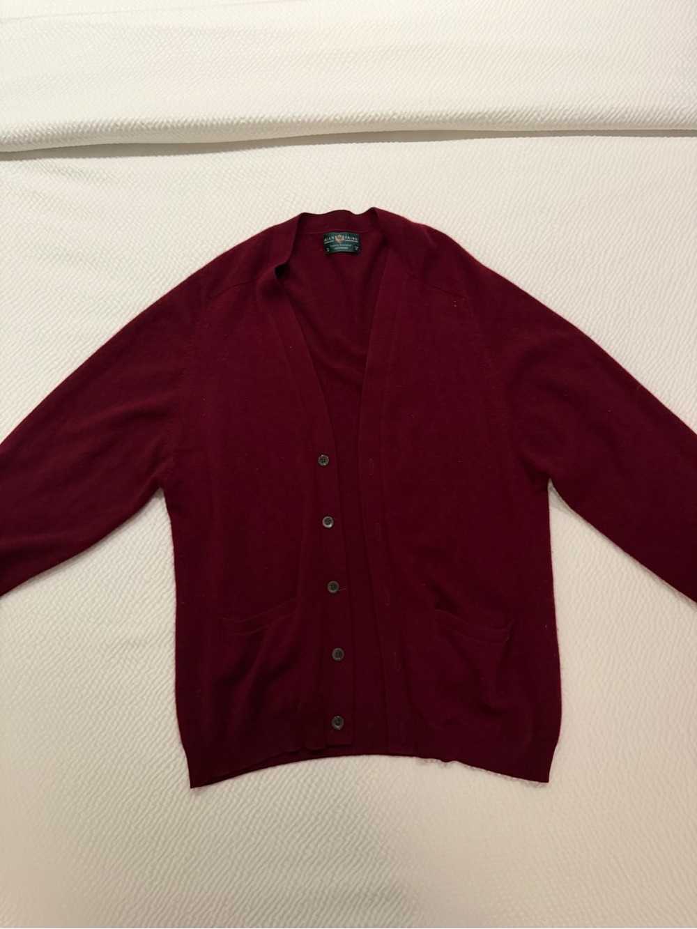 Vintage Alan Paine Pure Cashmere Cardigan Made in Great Britain Burgundy 44